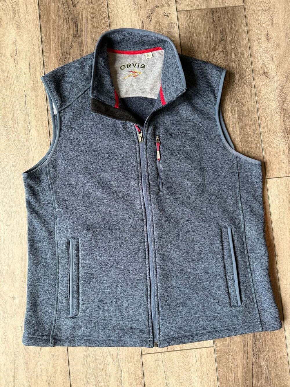 Orvis Sweater Fleece Vest Size XL Blue Full Zip Pocket